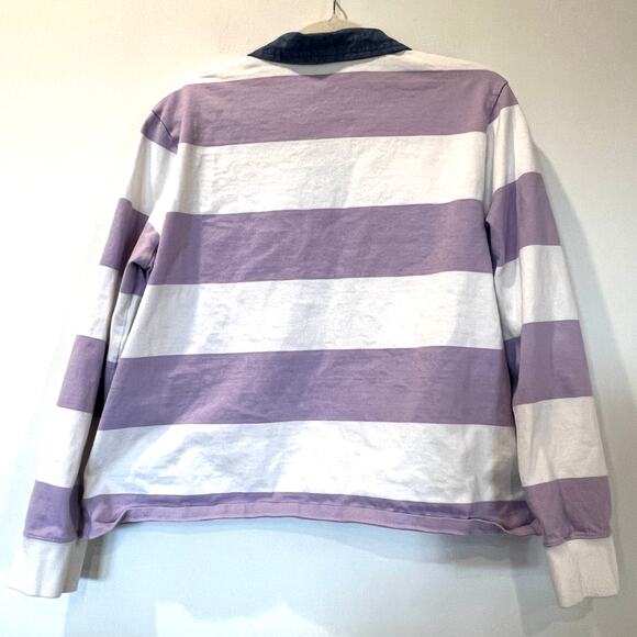 Vineyard vines thick cotton rugby stripe shirt large lilac white collared - Picture 3 of 8